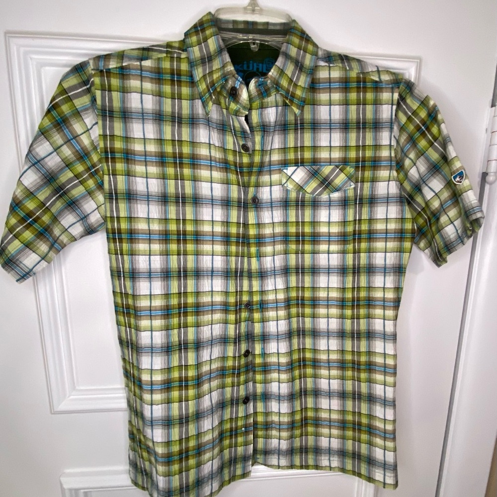 Kuhl Green and White Plaid Button Down Shirt